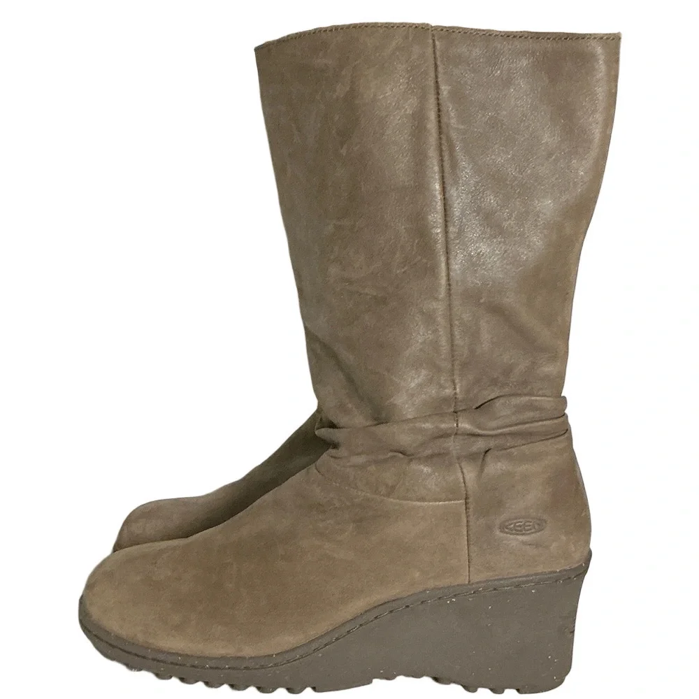 KEEN Taupe Leather Wedge Mid-Calf Boots – Size 8.5 / 39 - Picture 3 of 10